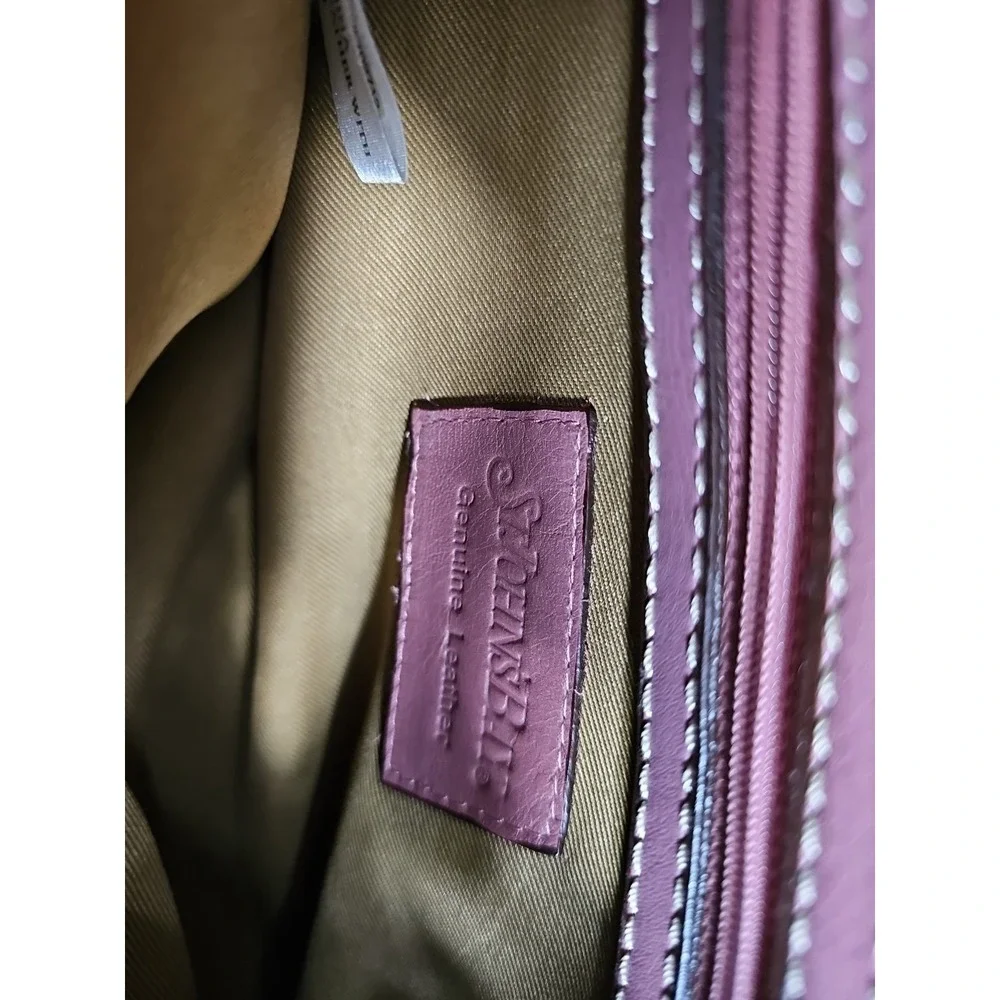 St. John's Bay Fuchsia Genuine Leather Handbag - New No Tags - 3 Center - ID Tag